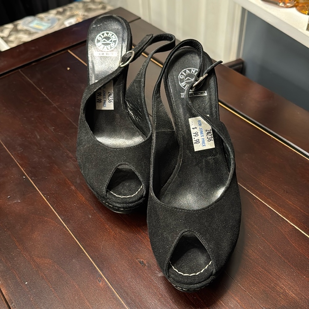 Gianni Bravo peep toe suede wedges. Worn once